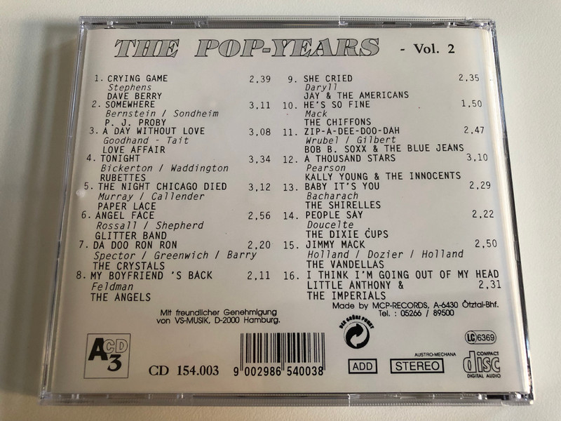 The Pop Years - Vol.2 / Neuaufnahmen In Verbesserter Stereo-Qualitat / Dave Berry, The Shirelles, Rubettes, u.v.a.m. / ACD Audio CD Stereo / CD 154.003 (9002986540038)