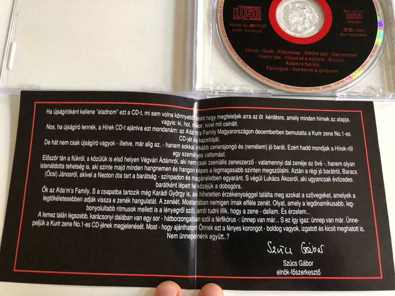 Ádám's Family – Hírek / B.L.V. Records Audio CD 1994 Stereo / BLVCD 001