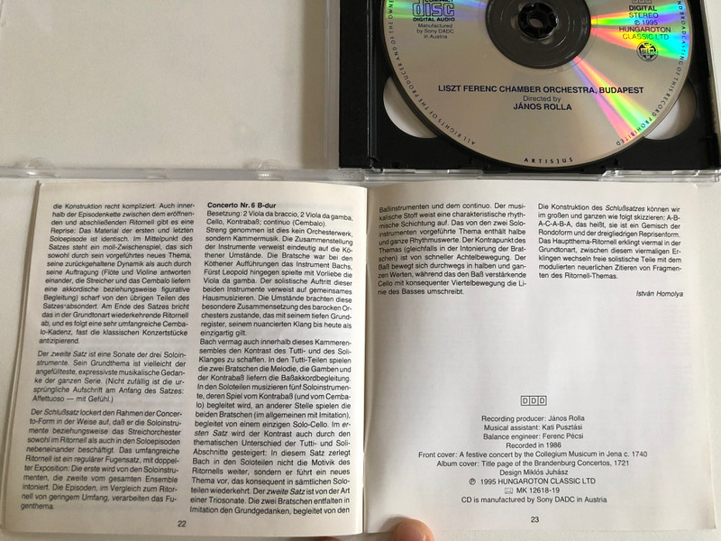 Johann Sebastian Bach: Brandenburg Concertos / Liszt Ferenc Chamber Orchestra, Budapest, János Rolla / Hungaroton Classic 2x Audio CD 1995 Stereo / HCD 12618-19