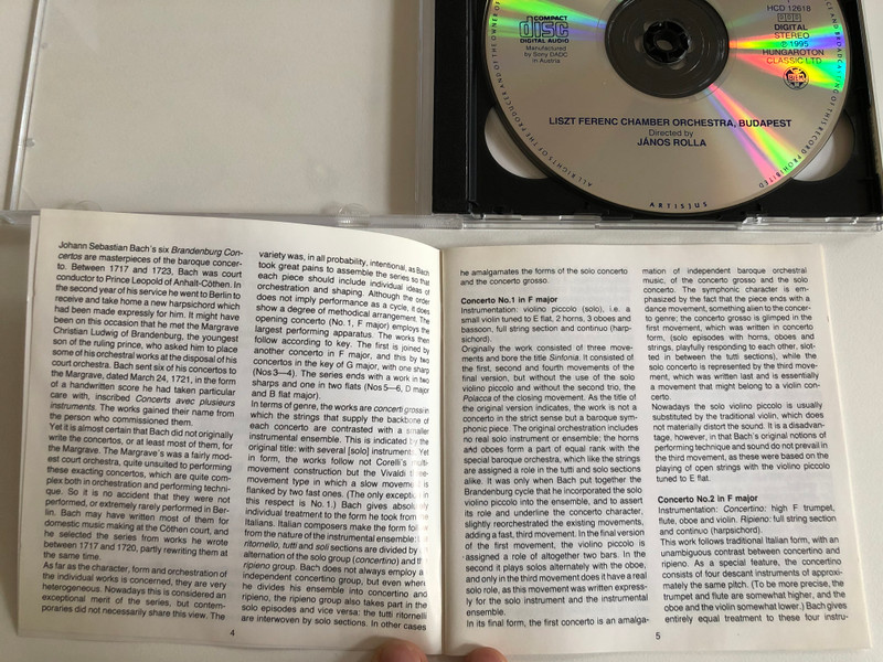 Johann Sebastian Bach: Brandenburg Concertos / Liszt Ferenc Chamber Orchestra, Budapest, János Rolla / Hungaroton Classic 2x Audio CD 1995 Stereo / HCD 12618-19