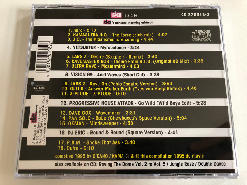 Raving The Dome - Volume VI / Da n.c.e. Audio CD 1995 Stereo / CD 870518-2