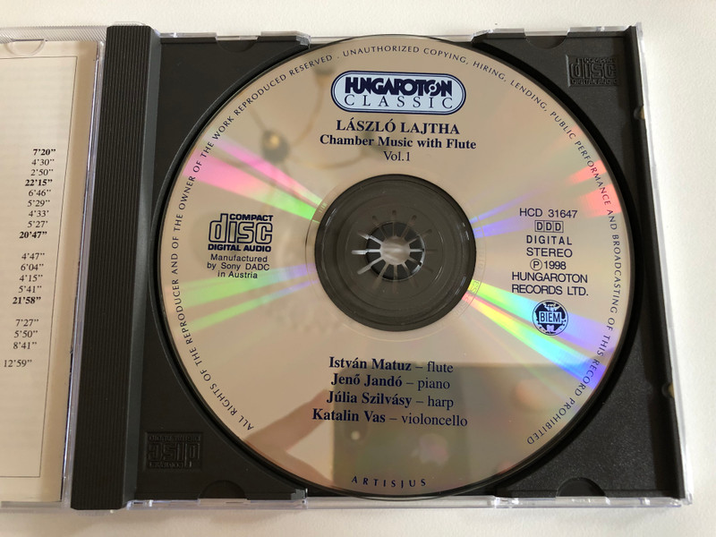 Lajtha - Chamber Music With Flute Vol. 1 / Istvan Matuz - flute, Jeno Jando - piano, Julia Szuvasy - harp, Katalin Vas - violoncello / Hungaroton Classic Audio CD 1998 Stereo / HCD 31647