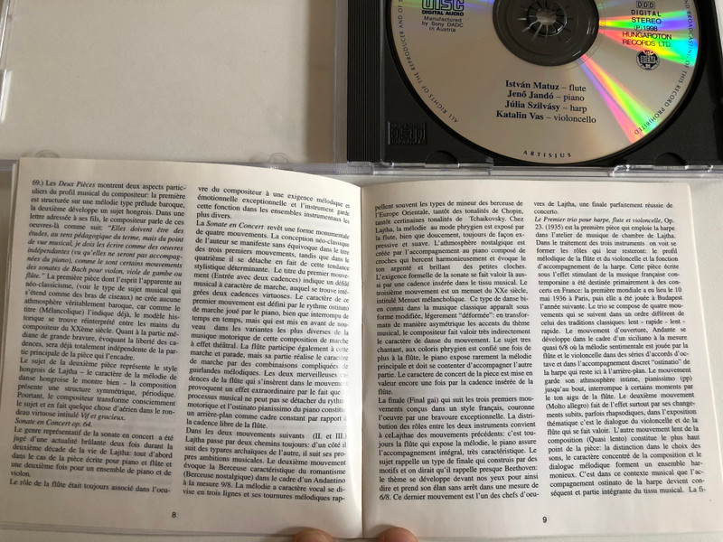 Lajtha - Chamber Music With Flute Vol. 1 / Istvan Matuz - flute, Jeno Jando - piano, Julia Szuvasy - harp, Katalin Vas - violoncello / Hungaroton Classic Audio CD 1998 Stereo / HCD 31647