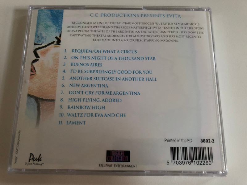 Evita / Includes Oh What A Circus, I'd Be Surprisingly Good For You, Another Suitcase In Another Hall, Don't Cry For Me Argentina / Bellevue Entertainment Audio CD 1996 / 8802-2