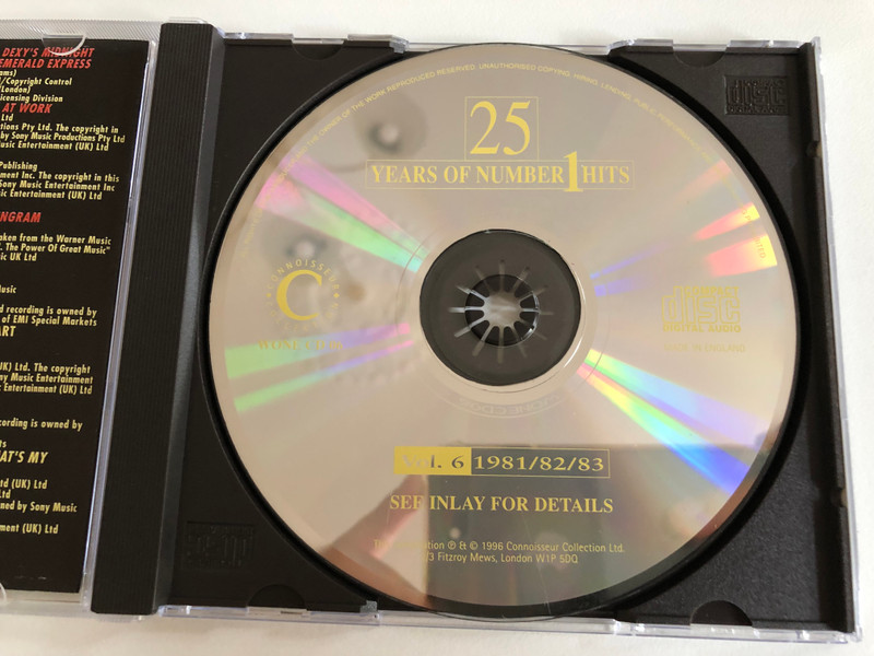 25 Years Of Number 1 Hits - Vol. 6 - 1981-82-83 / REO Speedwagon, Kool & The Gang, Kim Carnes, Kraftwerk, Toto, Spandau Ballet, and many more / Connoisseur Collection Audio CD 1996 / WONE CD 06