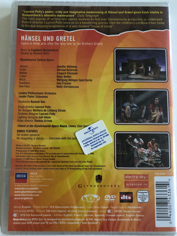 Hänsel und Gretel: Opera in 3 acts / Music: Engelbert Humperdinck / Libretto: Adelheid Wette / Inspired by a story by the Brothers Grimm / DVD / Made in the EU (044007433614)
