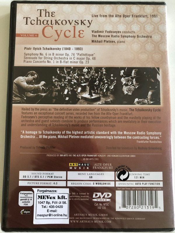 Tchaikovsky: Symphony No. 6; Serenade for Strings; Piano Concerto No. 1 / DVD Video / Made in the EU (807280213195)