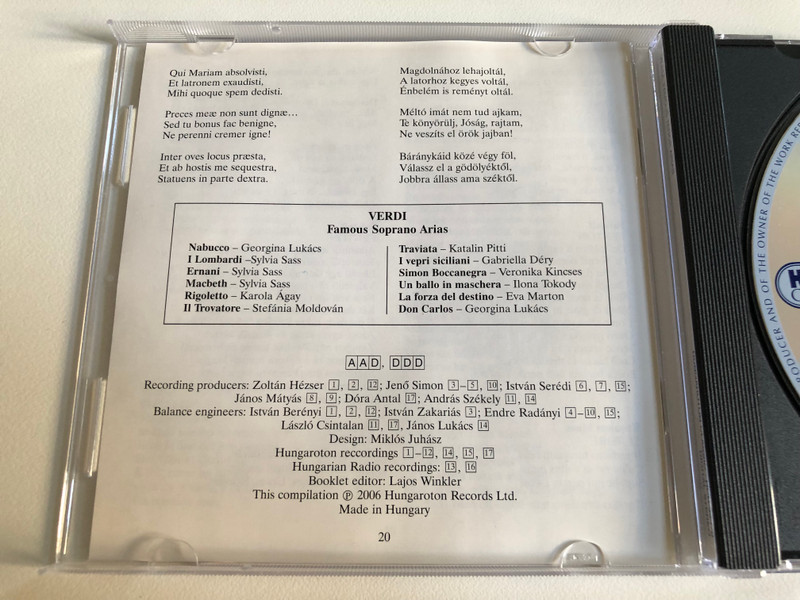 Verdi - Famous Tenor Arias / Alfonz Bartha, Janos B. Nagy, Denes Gulyas, Robert Ilosfalvy, Peter Kelen, Sandor Konya, Jozsef Simandy / Hungaroton Classic Audio CD 2006 Stereo / HCD 32379