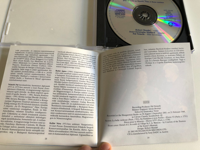 Michel Corrette - Pieces Pour La Vielle Ou Musette Flute, Et Basse Continue / Robert Mandel, Jean Christophe Maillard, Pal Nemeth / Hungaroton Classic Audio CD 2002 Stereo / HCD 32102