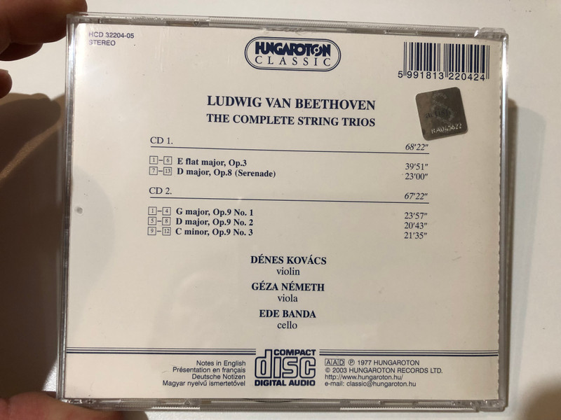 Beethoven: String Trios Complete / Dénes Kovács - violin, Géza Németh - viola, Ede Banda - cello / Hungaroton Classic 2x Audio CD 2003 Stereo / HCD 32204-05