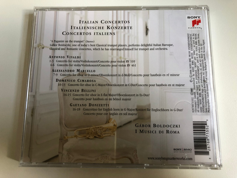 Gábor Boldoczki - Italian Concertos / Vivaldi, Marcello, Cimarosa, Donizetti, Bellini / I Musici Di Roma / Sony Classical Audio CD 2006 / 82876871552