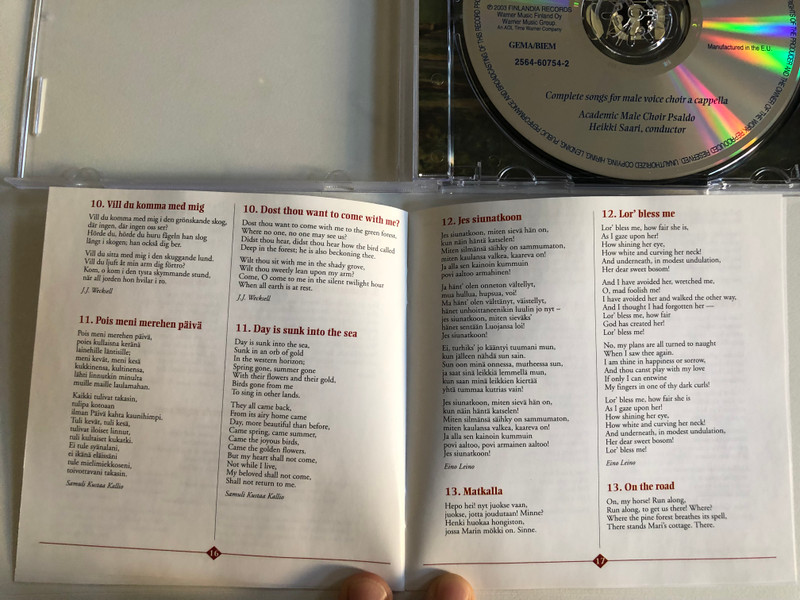 Armas Järnefelt - Laulajan Koti – Kootut Mieskuorolaulut / Akateeminen Mieskuoro Psaldo, Heikki Saari, Jaakko Ryhänen /Finlandia Records Audio CD 2003 / 2564-60754-2