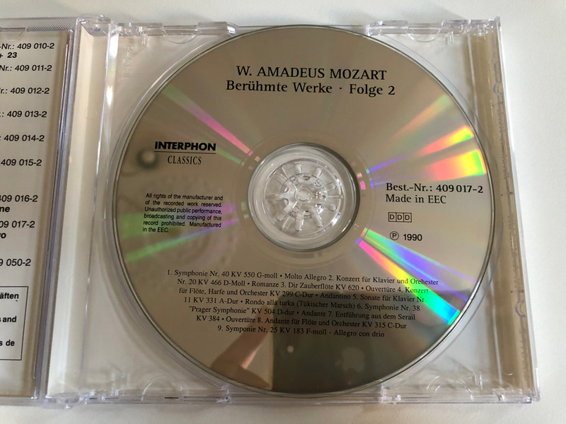 W. Amadeus Mozart - Beruhmte Werke: Famous Works, Celebres Oeuvres - Volume Two / Jubilaums-Edition / Interphon Classics Audio CD 1990 / 409 017-2