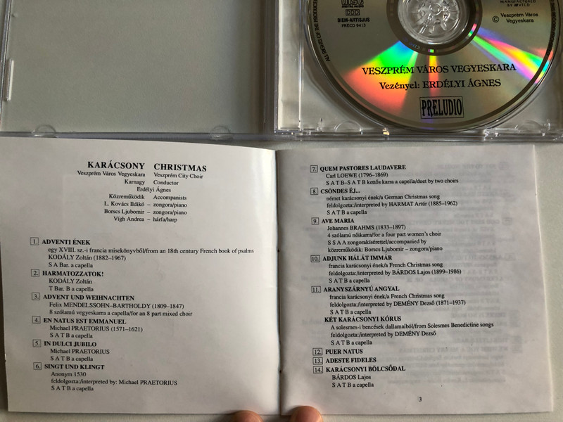 Karácsony - Veszprém Város Vegyeskara, Erdelyi Agnes / Preludio Audio CD / PRECD 9413