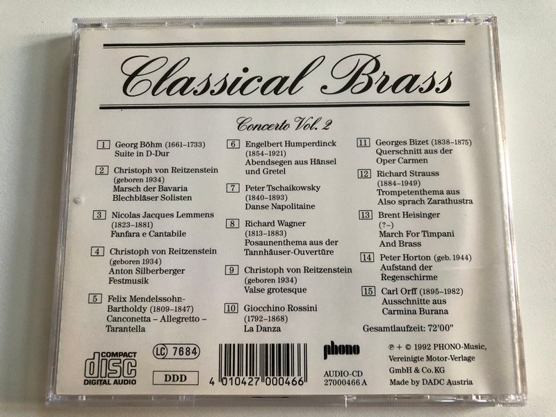 Classical Brass - Concerto Volume 2 - Bavaria, Blechblasersolisten Munchen Leitung Gerd Lapf / Phono Music Audio CD 1992 / 27000466 A