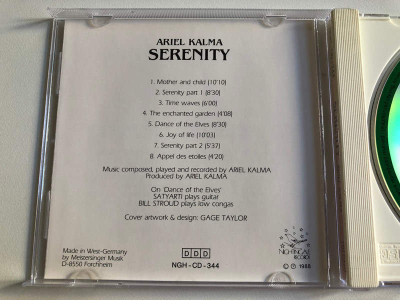 Ariel Kalma - Serenity / Nightingale Records Audio CD 1989 Stereo / NGH-CD-344