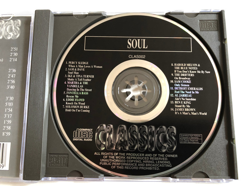 Soul Classics / Solomon Burke, Sam Cooke, Sam & Dave, James Brown, Tina Turner, Ben E. King, Percy Sledge / Classics Audio CD 1994 / CLAS002