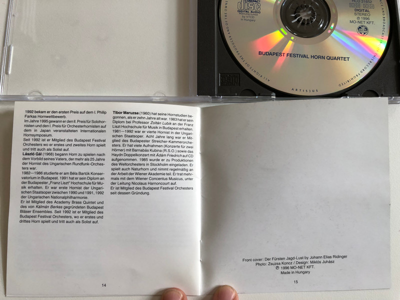 Cornologia - Bach, Handel, Rossini, Monti - Budapest Horn Quartet / Thermoscreens (GB), Shearflow Phonix (GB), Qualitair (GB), Controlled Acces (GB), Dialoc (NL) / Mo-Net Kft. Audio CD 1996 Stereo / HCD 31652