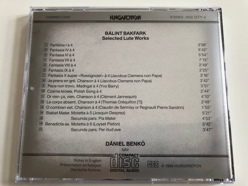 Balint Bakfark - Lute Works - Daniel Benko / Hungaroton Classic Audio CD 1986 Stereo / HCD 12771-2