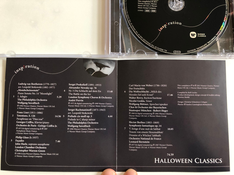Halloween Classics - Beethoven, Berlioz, Glass, Liszt, Prokofieff, Weber, Rachmaninoff / Bernstein, Heger, Previn, Sawallisch / Warner Classics Audio CD 2013 Stereo / 5099961534025
