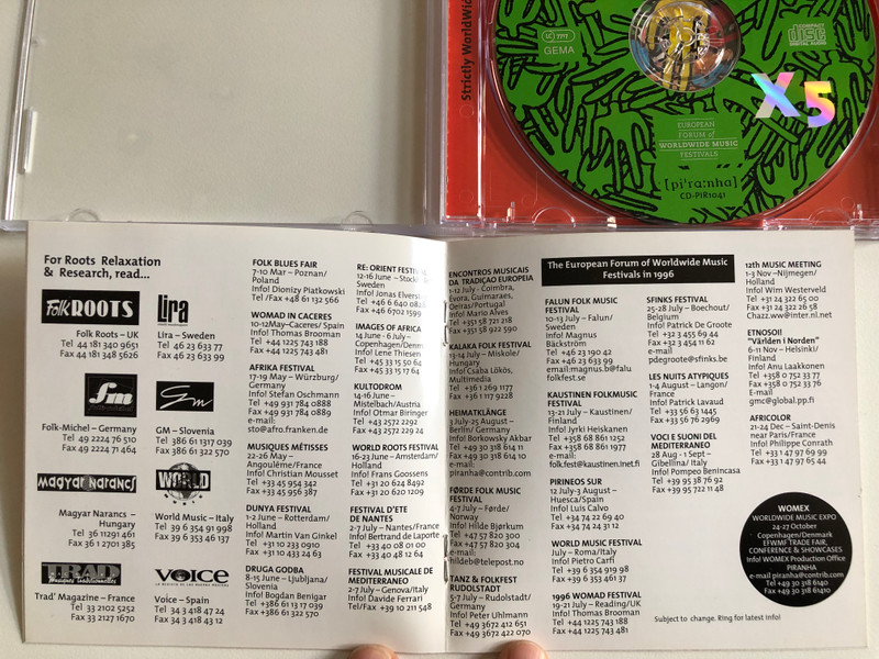 Strictly Worldwide X5 / Tomorrow's WorldWide Music Secrets Today! / Piranha Audio CD 1996 / CD-PIR 1041