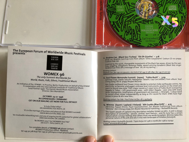 Strictly Worldwide X5 / Tomorrow's WorldWide Music Secrets Today! / Piranha Audio CD 1996 / CD-PIR 1041