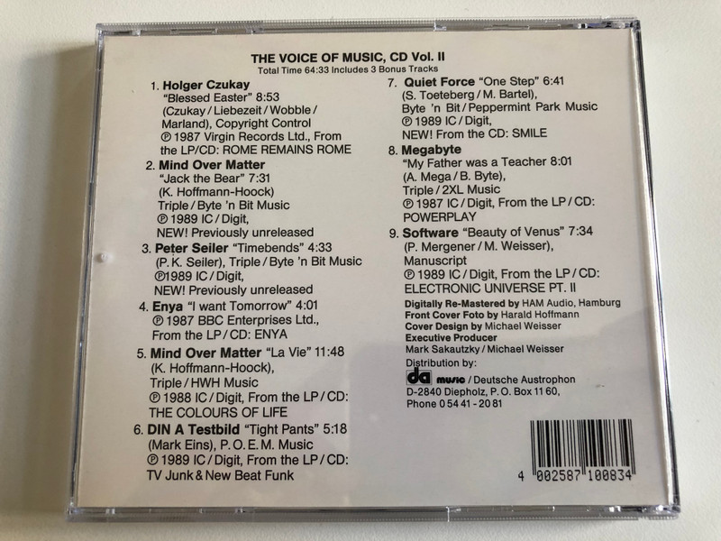 The Voice Of Music - Volume II - Featuring: Software, Megabyte, Holger Czukay, Din A Testbild, Quiet Force, Mind Over Matter, Peter Seiler, Enya / Innovative Communication Audio CD 1989 Stereo / IC 710.083 