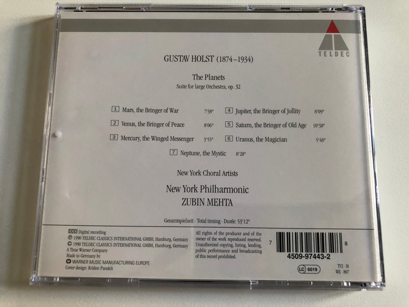 Gustav Holst: The Planets / New York Philharmonic, Zubin Mehta / TELDEC Audio CD 1990 / 4509-97443-2