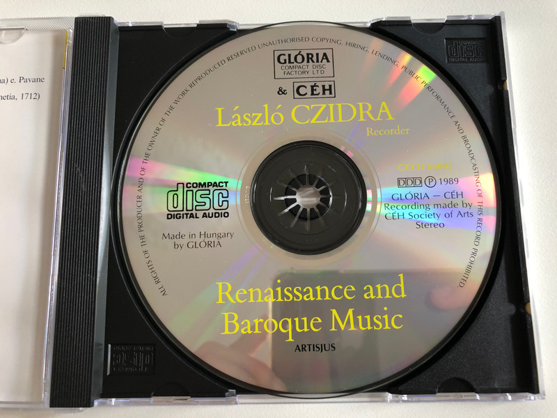 László Czidra – Renaissance And Baroque Recorder / Daniel Benko (lute & guitar), Zsolt Harsanyi (recorder) / Bakfark Consort, Camerata Hungarica, Benkő Consort, Budapest Early Music Trio / CÉH Audio CD 1989 / GCCD 66002