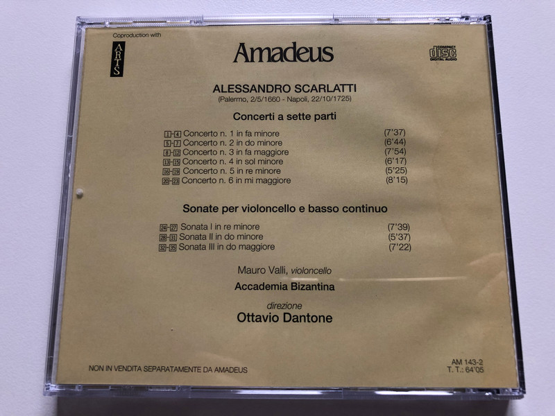 Alessandro Scarlatti: Concerti A Sette Parti, Sonate Per Violoncello / Accademia Bizantina, direttore: Ottavio Dantone / Amadeus Audio CD 2001 / AM 143-2