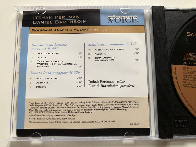 Mozart: Integrale Delle Sonate Per Violino E Pianoforte - Sonate K 376, 377, 380, 454, 481, 526, 547 / Itzhak Perlman, Daniel Barenboim / The Classic Voice Audio CD 2002 / 469 386-2