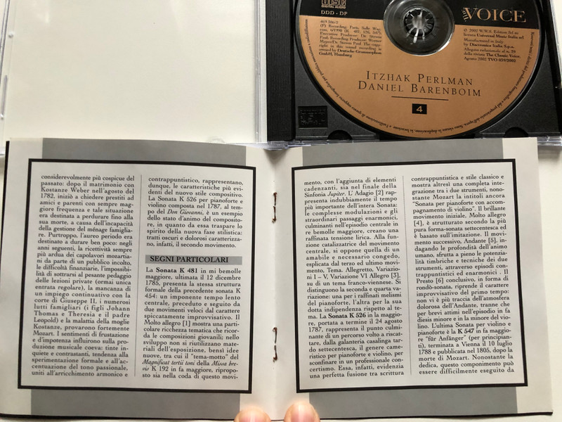 Mozart: Integrale Delle Sonate Per Violino E Pianoforte - Sonate K 376, 377, 380, 454, 481, 526, 547 / Itzhak Perlman, Daniel Barenboim / The Classic Voice Audio CD 2002 / 469 386-2