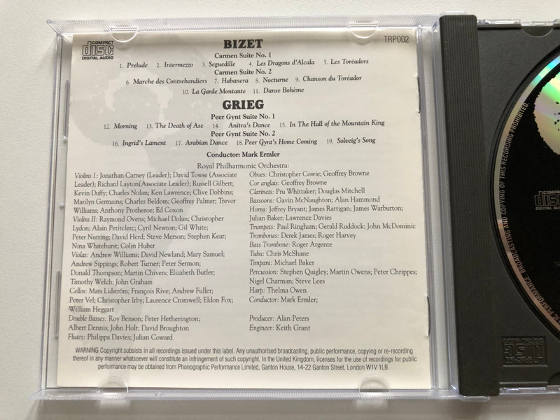 The Royal Philharmonic Collection / Bizet, Grieg: Carmen Suites Nos. 1 & 2, Peer Gynt Suites Nos. 1 & 2 / Royal Philharmonic Orchestra, Mark Ermler / Tring International PLC Audio CD 1994 / TRP002
