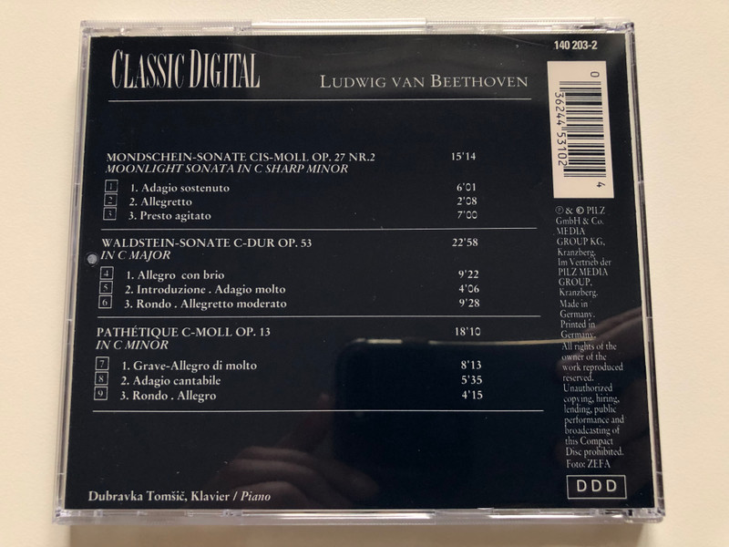 Ludwig van Beethoven – Mondschein-Sonate, Pathetique, Waldstein-Sonate = Moonlight Sonata, Pathetique, Waldstein Sonata / Classic Digital Audio CD Stereo / 140 203-2