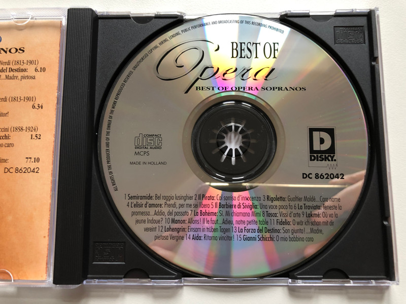 Best Of Opera Sopranos / Montserrat Caballé, Maria Callas, Victoria De Los Angeles, Martina Arroyo, Ghena Dimitrova, Renata Scotto / Semiramide, Il Pirata, Rigoletto, Tosca, Il Barbiere Di Siviglia, La Traviata / Disky Audio CD 1995 / DC 862042