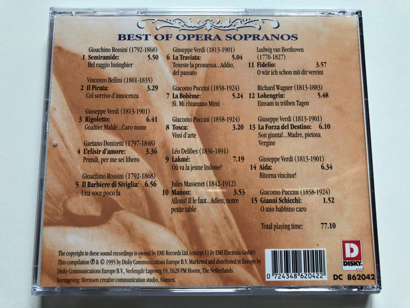 Best Of Opera Sopranos / Montserrat Caballé, Maria Callas, Victoria De Los Angeles, Martina Arroyo, Ghena Dimitrova, Renata Scotto / Semiramide, Il Pirata, Rigoletto, Tosca, Il Barbiere Di Siviglia, La Traviata / Disky Audio CD 1995 / DC 862042