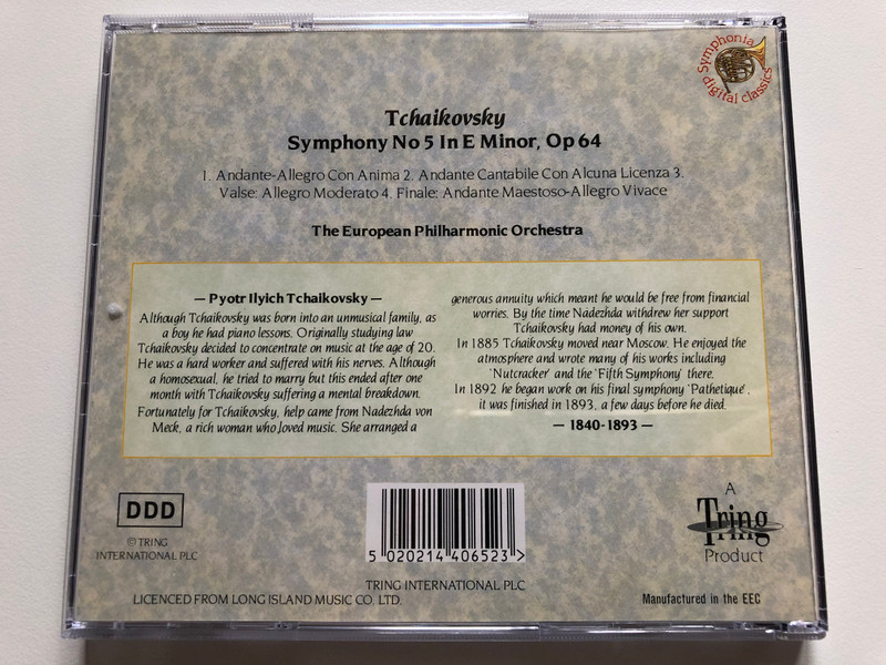Tchaikovsky: Symphony No 5 in E Minor, Op 64 / The European Philharmonic Orchestra / Symphonia Digital Classics Audio CD / SYM065