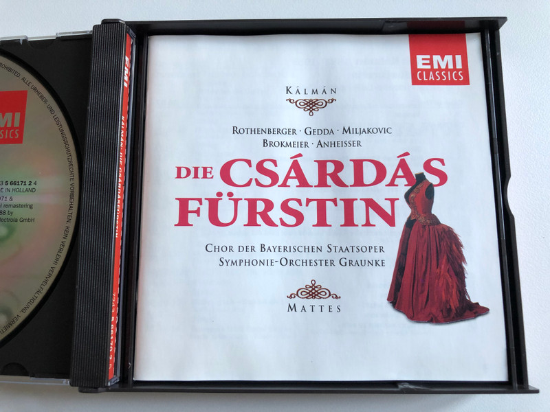 Kálmán - Rothenberger, Gedda, Miljakovic, Brokmeier, Anheisser - Die Czárdásfürstin / Chor Der Bayerischen Staatsoper, Symphonie-Orchester Graunke - Mattes / EMI Classics 2x Audio CD 1996 Stereo / 724356617025
