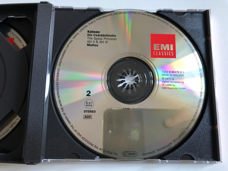 Kálmán - Rothenberger, Gedda, Miljakovic, Brokmeier, Anheisser - Die Czárdásfürstin / Chor Der Bayerischen Staatsoper, Symphonie-Orchester Graunke - Mattes / EMI Classics 2x Audio CD 1996 Stereo / 724356617025