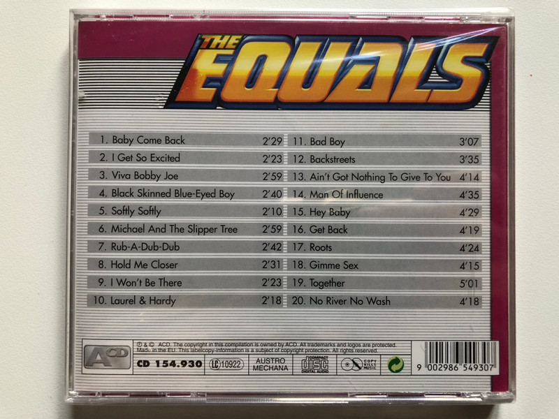 The Best - The Equals - Baby Come Back / Softly Softly, Hold Me Closer, I Get So Excited, Michael And The Slipper Tree / ACD Audio CD / CD 154.930