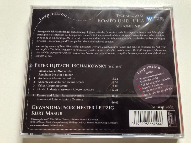 Tchaikowsky - Romeo und Julia - Sinfonie Nr. 5 / Gewandhausorchester Leipzig, Kurt Masur / insp!ration / Warner Classics Audio CD 2018 / 0190295667566