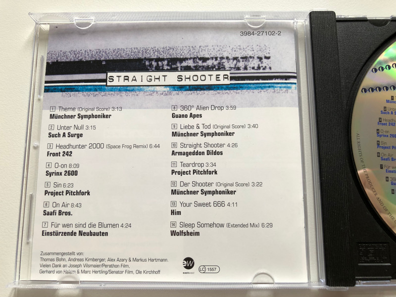 Straight Shooter (Original Soundtrack from and inspired by) / Dennis Hopper, Katja Flint, Heino Ferch / Neue & exclusive tracks von Project Pitchfork, Guano Apes, Such A Surge, Wolfsheim / EastWest Audio CD 1999 / 3984-27102-2