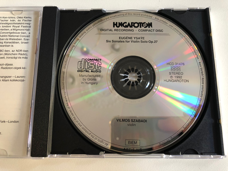 Eugène Ysaÿe – Six Sonatas For Violin Solo - Vilmos Szabadi / Hungaroton Audio CD 1992 Stereo / HCD 31476