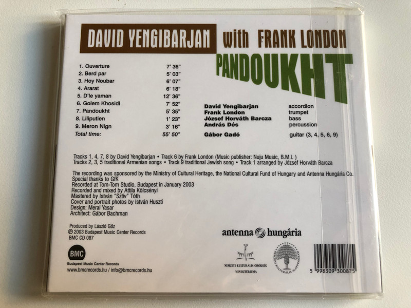 David Yengibarjan With Frank London – Pandoukht / Budapest Music Center Records Audio CD 2003 / BMC CD 087