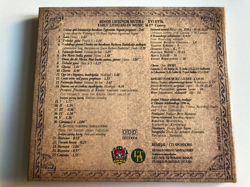 Senoji Lietuvos Muzika XVI-XVIIa. = Early Lithuanian Music 16-17th Century / Semplice Audio CD 1998 / SECD004