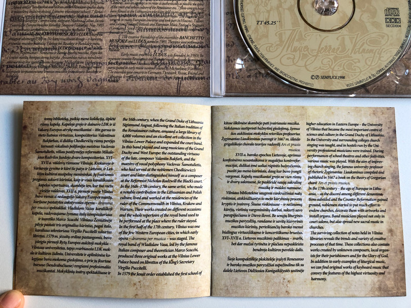 Senoji Lietuvos Muzika XVI-XVIIa. = Early Lithuanian Music 16-17th Century / Semplice Audio CD 1998 / SECD004