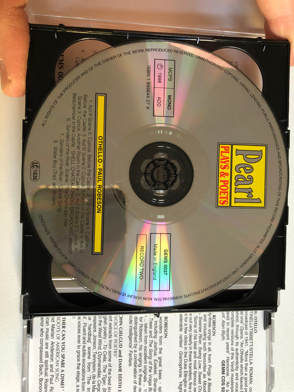 Paul Robeson - Othello / William Shakspeare, With excerpts from Sanders of The River / Pearl Plays & Poets 2x Audio CD 1998 Mono / GEMS 0037