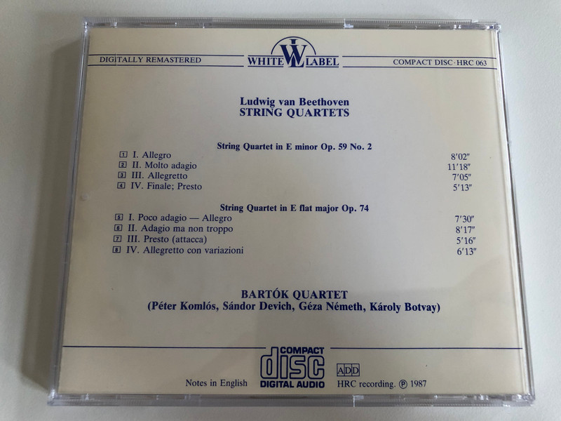 Beethoven – String Quartets Op. 59 No. 2 in E Minor & Op. 74 in E♭ Major (Audio CD)