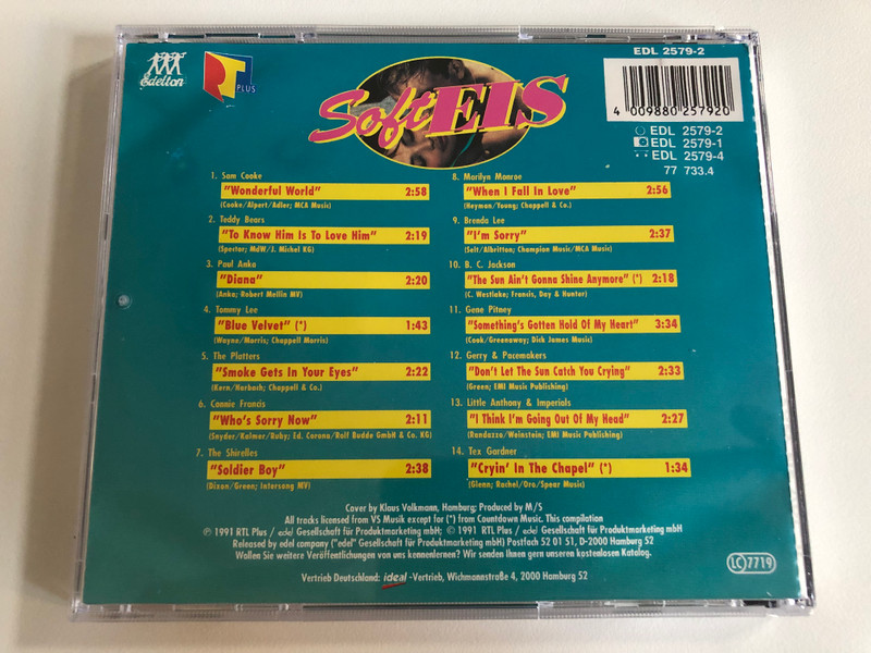 Soft Eis Volume 2 / Incl. Sam Cooke - Wonderful World, Marilyn Monroe - When I Fall In Love, Paul Anka - Diana, Gene Pitney - Something's Gotten Hold Of My Heart, and many others... / Edel Audio CD 1991 / EDL 2579-2 