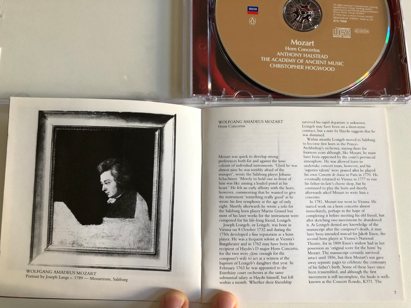 The Rosette Collection / Mozart: The Horn Concertos / Anthony Halstead, The Academy Of Ancient Music, Christopher Hogwood / A Rosette Recording - The Penguin Guide To Compact Discs / Decca Audio CD 1994 / 476 7088